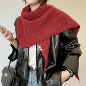 高级感围巾红色针织披肩女法式 2025新款 冬季 复古围脖气质三角巾潮