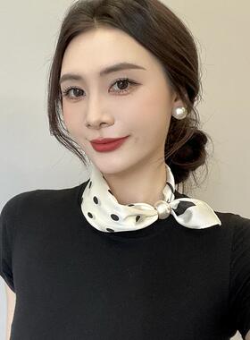 2025新款春夏季薄款珍珠项链磁吸扣懒人丝巾女吊坠围脖锁骨链丝巾