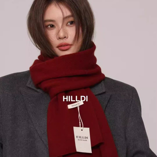 100%羊毛围巾女冬季韩版时尚百搭针织保暖学生情侣红色本命年围脖