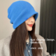 文艺蓝色纯羊毛针织帽子冬季 保暖包头帽女2025新款 秋冬堆堆帽冷帽