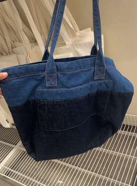 IKEA/宜家马维宁手提袋子34X35厘米蓝色牛仔帆布袋单肩包限量