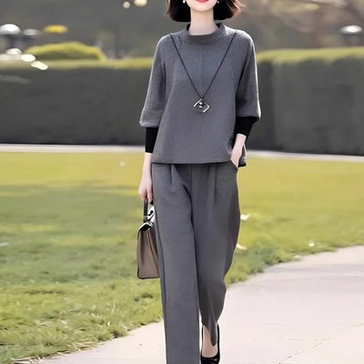 素雅订制女装原创品牌2025秋冬新款气质优雅拼接上衣裤子两件套装