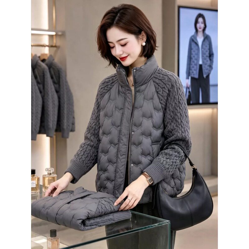 素雅订制女装原创品牌秋冬加厚保暖毛织拼接假两件棉服棉衣外套女