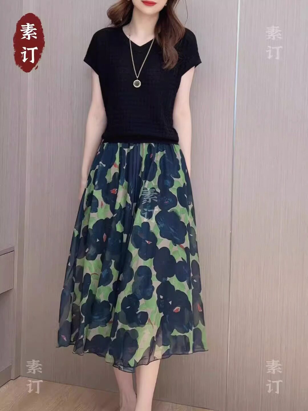 素订女装原创品牌旗舰店气质通勤减龄显瘦针织上衣显瘦半身裙套装