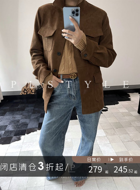 【清仓】美式 老钱风美德拉色系麂皮绒猎装外套