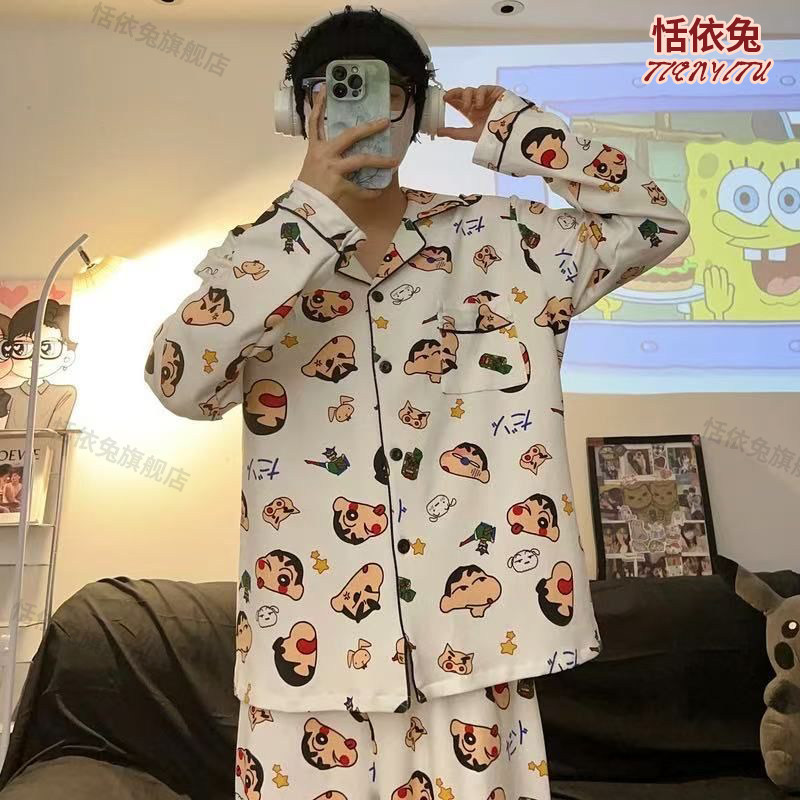 蜡笔小新睡衣男春秋季2025新款卡通ins青少年男生长袖长裤家居服