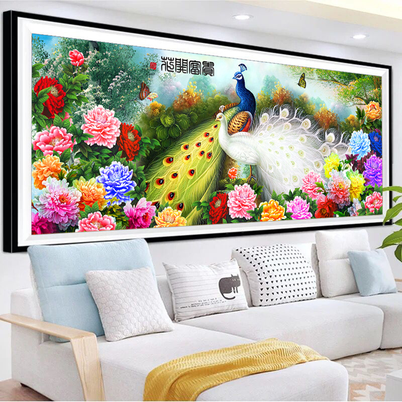 蒙娜丽莎十字绣2025新款客厅线绣花开富贵牡丹花孔雀图自己绣满绣