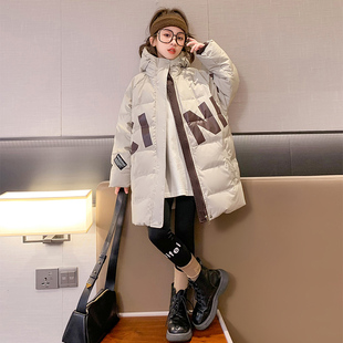 女童羽绒服中长款冬装2025新款儿童洋气中大童女孩连帽加厚外套潮