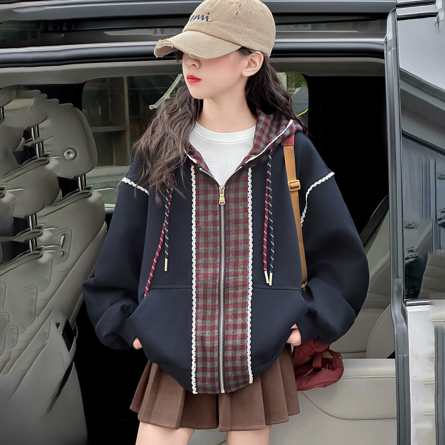 女童卫衣外套春秋款拼接假两件