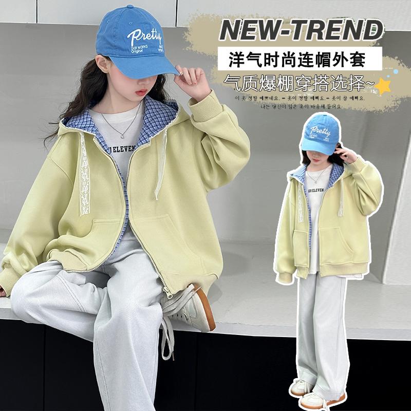 女童棒球服外套2025新款春装韩系儿童洋气夹克女大童春季连帽上衣
