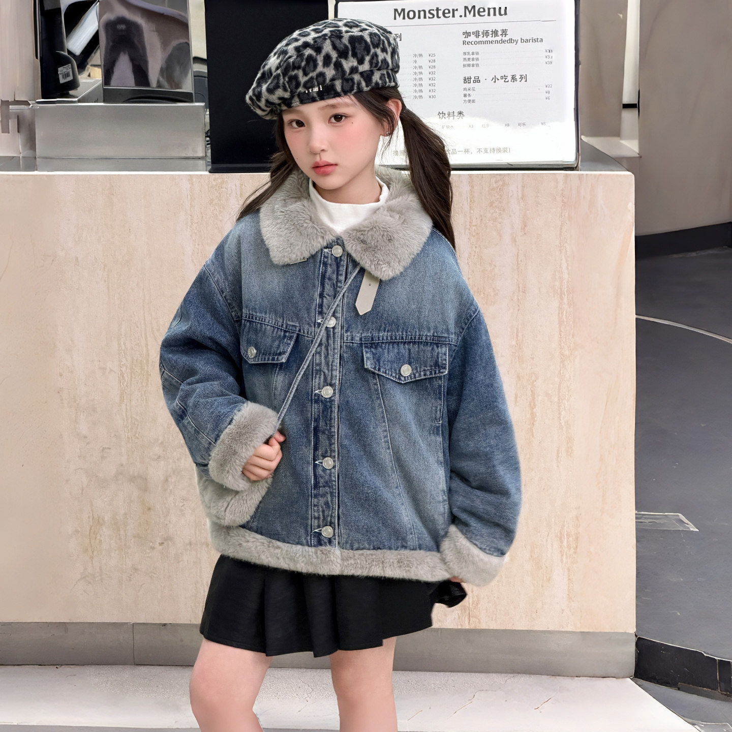 女童加绒牛仔外套秋冬装2026新款韩版洋气中大童短款夹克百搭上衣