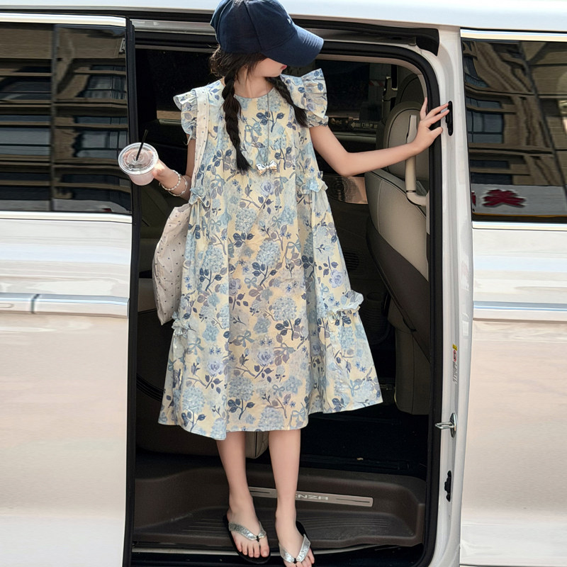 女童碎花连衣裙夏2026新款韩版洋气中大童小飞袖宽松薄款夏季裙子