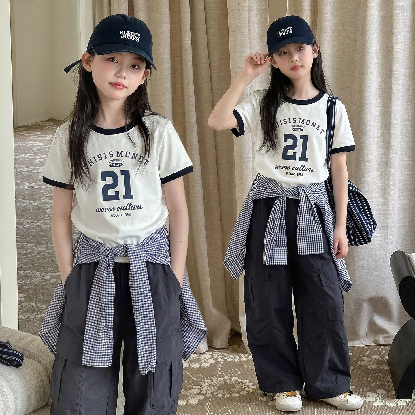 女童夏季韩系短袖工装裤两件套图片