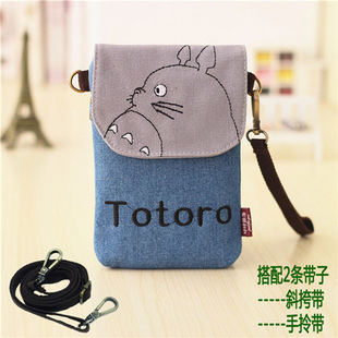 帆布迷你卡通零钱包女竖款 百搭手机包斜挎包手腕包6.0寸手机包