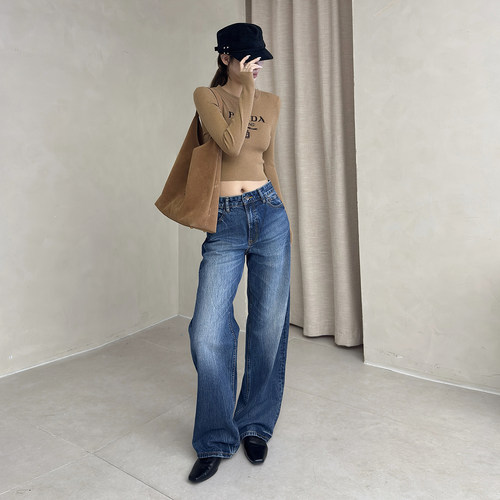 12平方窄版直筒显瘦牛仔裤女