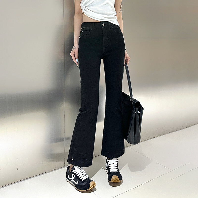 12平方83536经典黑色四面弹九分微喇裤2025春夏新款小个子牛仔裤