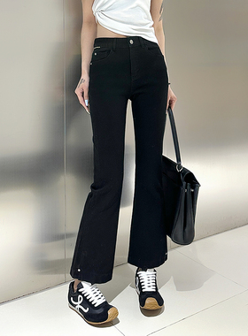 12平方83536经典黑色四面弹九分微喇裤2025春夏新款小个子牛仔裤