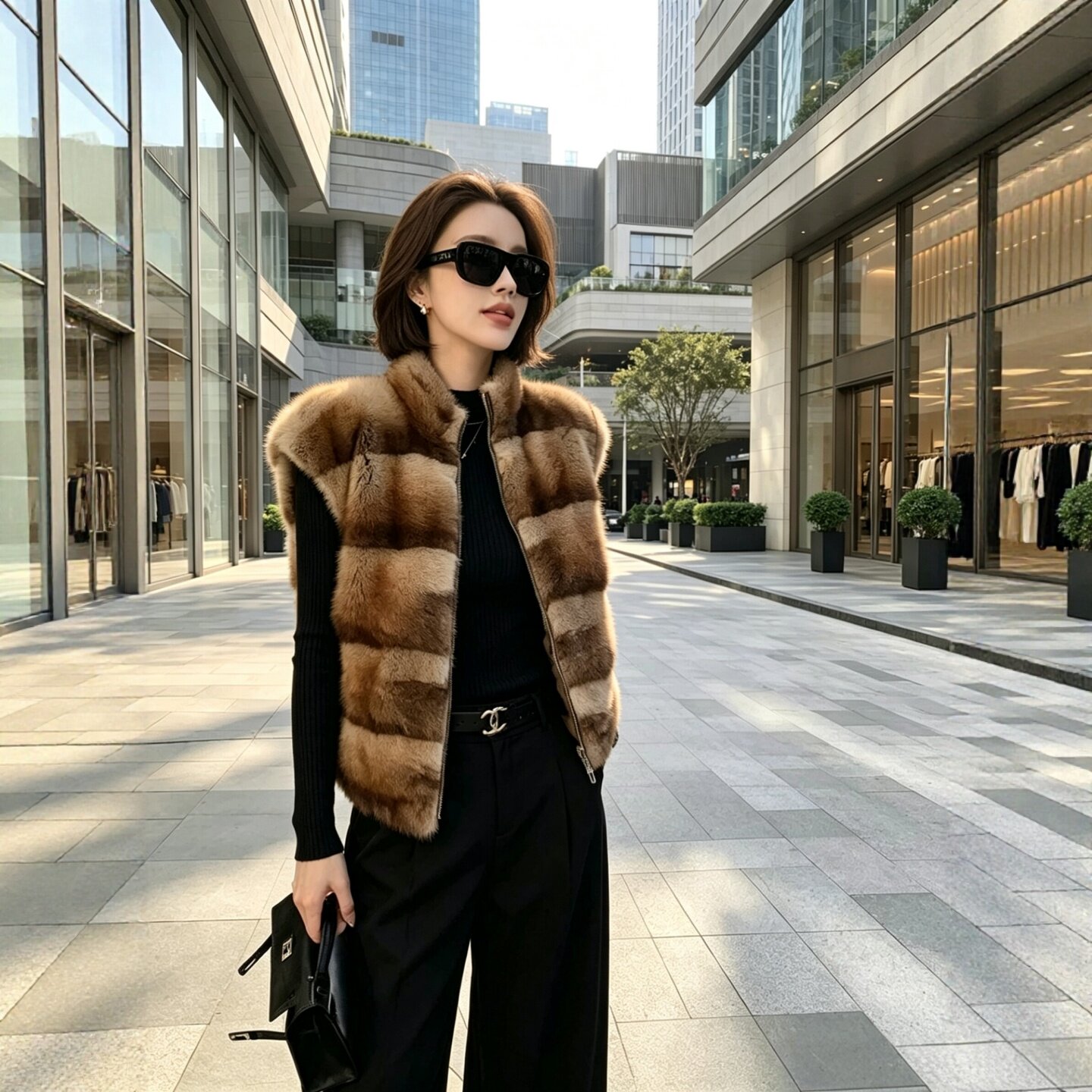 迪木杨貂皮草羽绒马甲女双面穿