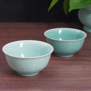 云间青瓷龙泉窑米饭碗陶瓷碗家用中式荷花碗新款高档圆形碗