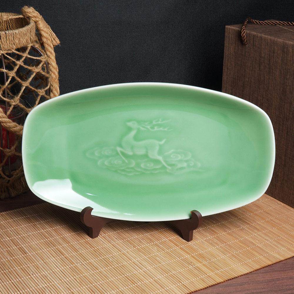 龙泉云间青瓷鱼盘中式陶瓷一鹿有你蒸鱼盘碟子菜盘长方形装鱼盘,餐饮具,盘,淘宝优惠券,粉丝福利购,淘宝优惠卷