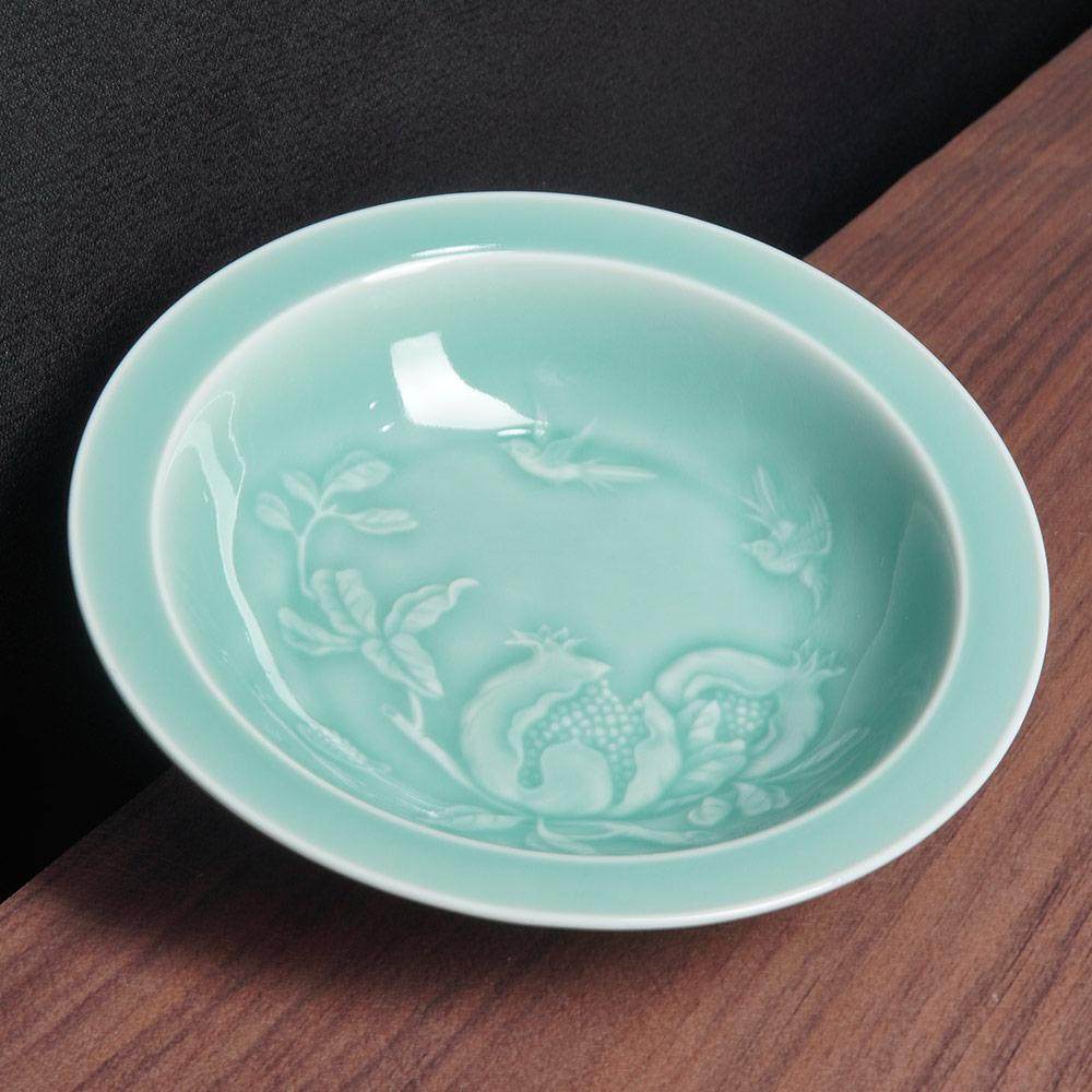 云间青瓷陶瓷盘子家用菜盘浮雕石榴深盘草帽盘防烫中式青瓷餐具,餐饮具,盘,淘宝优惠券,粉丝福利购,淘宝优惠卷