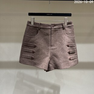欧洲站2026秋季新款时尚高腰简约双排扣羊毛休闲短裤女款欧货571
