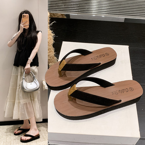 女夏厚底防滑沙滩度假人字拖