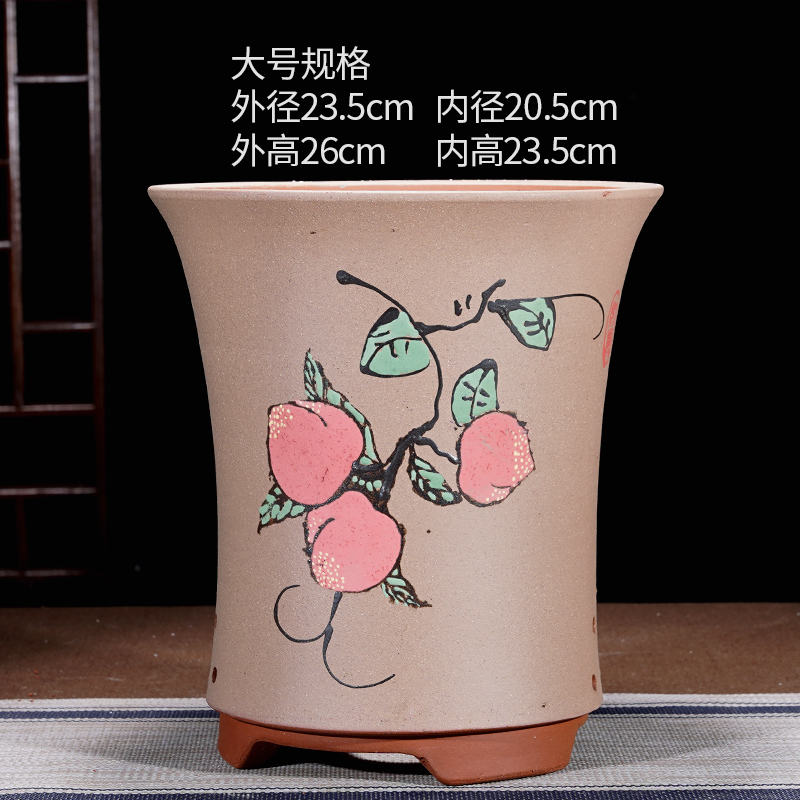 紫砂花盆手工盆景盆兰花盆兰盆泥绘贴绘中国风古典盆栽