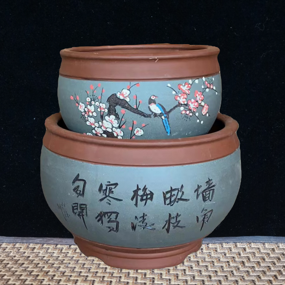 新款花盆、清仓盆,现代新古典花盆,树桩点彩盆景,紫砂陶瓷花盆。