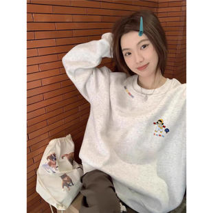 美式无帽卫衣女款冬季加绒2026新款爆款小个子宽松慵懒风圆领上衣