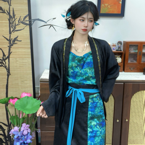 原创飞机袖吊带半裙春夏款汉服