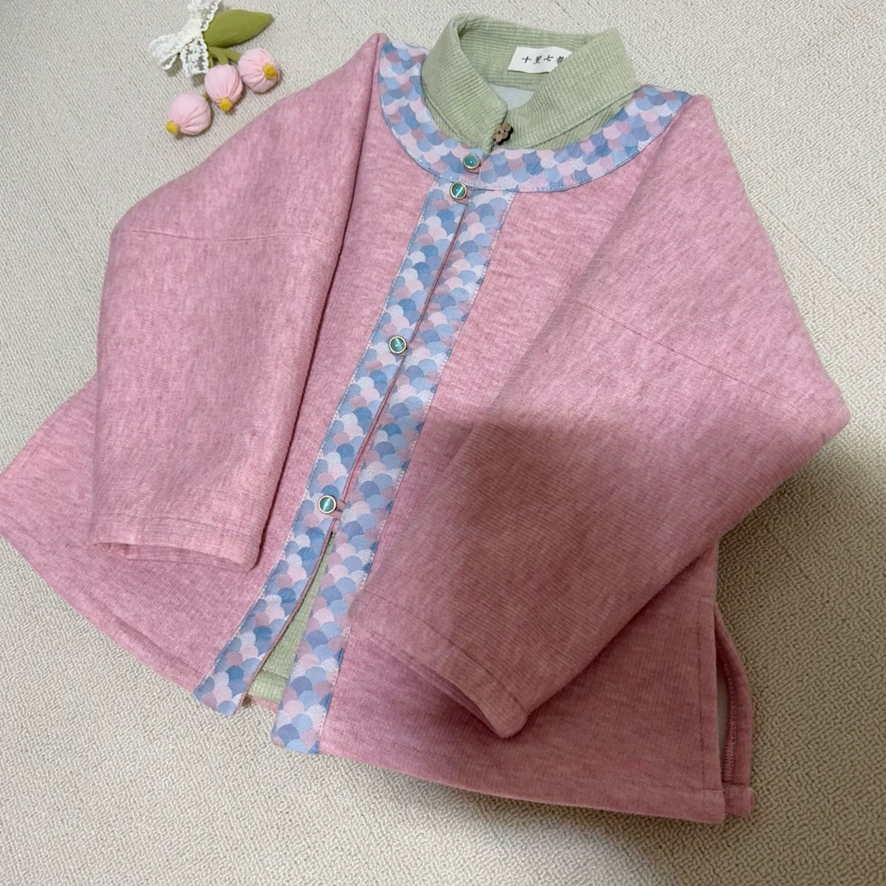 小桃枝 十里七巷 粉色圆领对襟外套绿色短衫儿童改良汉服