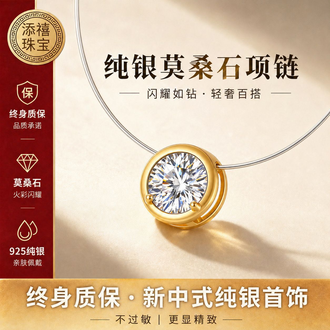 现货s925纯银泡泡项链女轻奢小众莫桑石项链爆款透明鱼线吊坠饰品