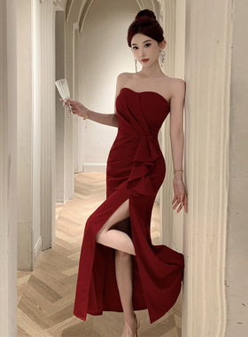 7616欧美东南亚外贸批发2026女装宴会高级感抹胸露背礼服裙连衣裙