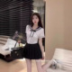 学院风jk制服短袖 前台秘书职业制服甜辣妹半身短裙显瘦两件套 衬衫