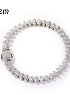 欧美跨境满钻弹簧扣马眼手链嘻哈微镶锆石高品质个性潮流手链批发