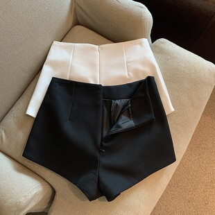 超高腰黑色短裤女团黑色高腰短裤女简约夏季辣妹热裤打底裤子西装