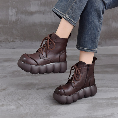 2025年冬季新款小个子增高英伦马丁靴头层牛皮复古短靴休闲女鞋