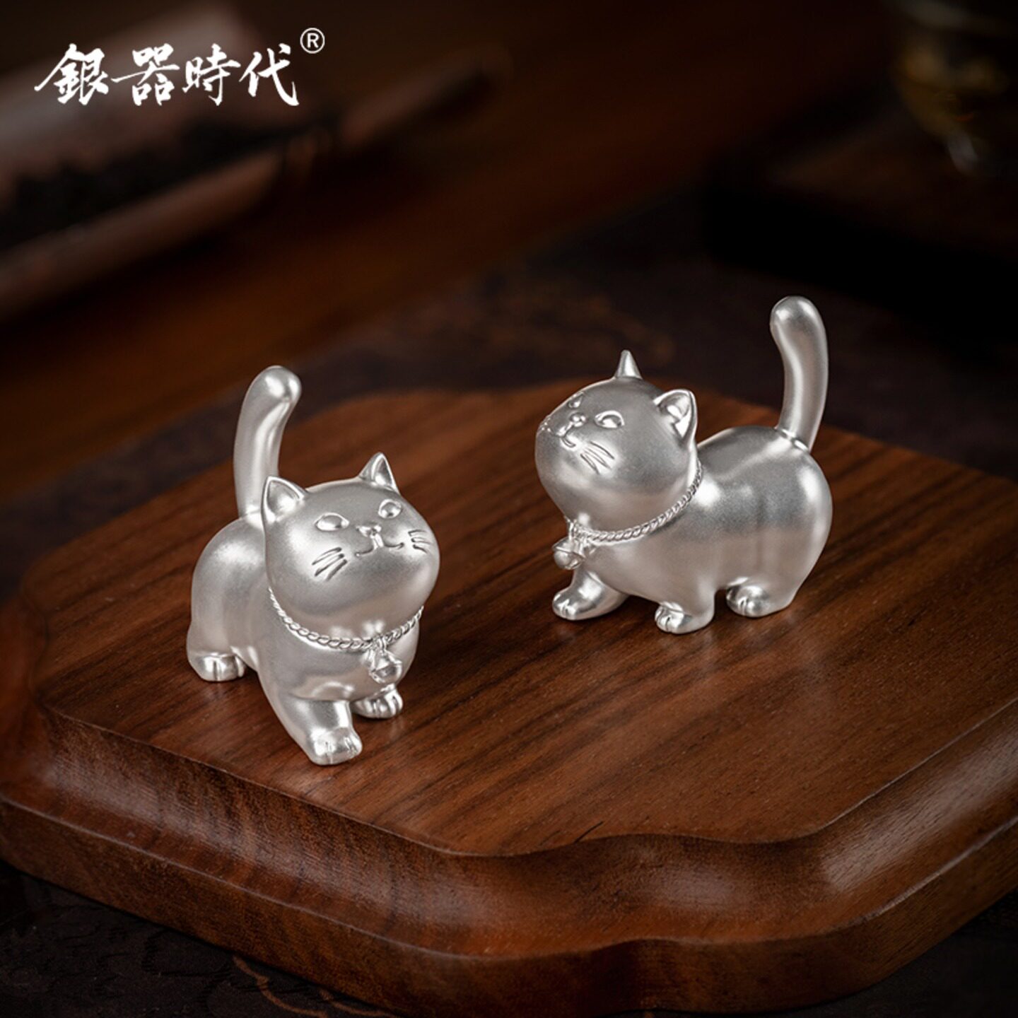 银器时代 足银999招财小猫茶宠摆件可爱纯银小猫银盖置送礼工艺品
