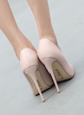 超高跟鞋女 细跟尖头浅口鞋黑色12cm10cm8cm职业女鞋公主夜场逛街