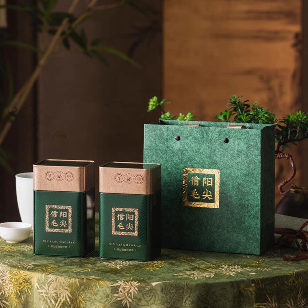 新款茶叶包装盒信阳毛尖铁罐茶叶铁罐手提袋礼品套装半斤装