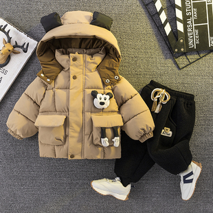 儿童棉服冬季新款加绒男童羽绒棉衣宝宝套装加厚保暖女孩外套洋气
