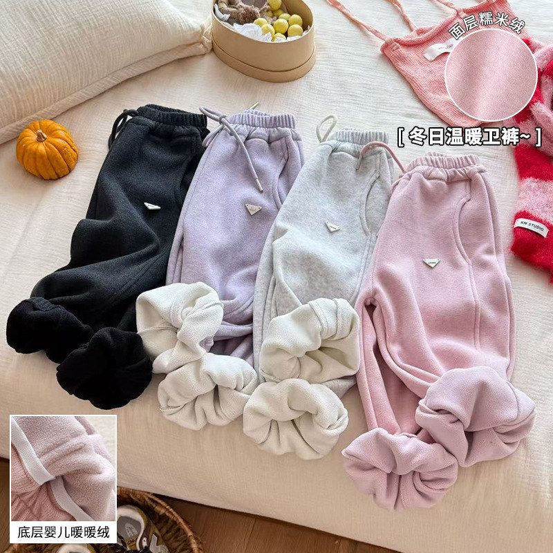 谢金毛童装冬装女童加绒裤子2025冬季新款儿童休闲百搭奥粒绒卫裤