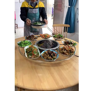 三角架架转盘火坑架子柴火架旋转炉地锅烧烤架火锅转转网红款火坑