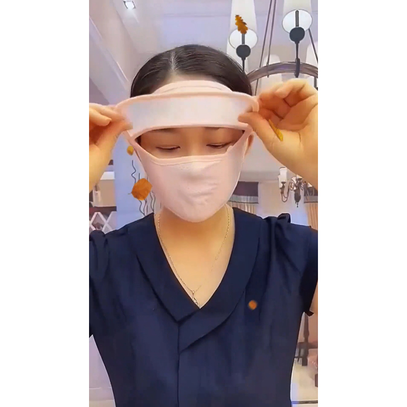 夏季网红防晒口罩女带帽檐户外游玩防紫外线遮脸冰丝薄款遮阳面罩