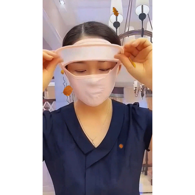 夏季网红防晒口罩女带帽檐户外游玩防紫外线遮脸冰丝薄款遮阳面罩