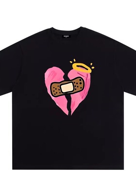 WELLDONE TRACK*26SS美式潮牌爱心印花男女重磅宽松纯棉短袖t恤