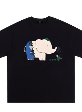 WELLDONE TRACK*26SS美式潮牌大象印花男女重磅宽松纯棉短袖t恤