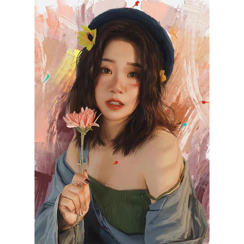 爱画画的子衿油画像定制真人照片彩铅板绘人像女友生日礼物创意画