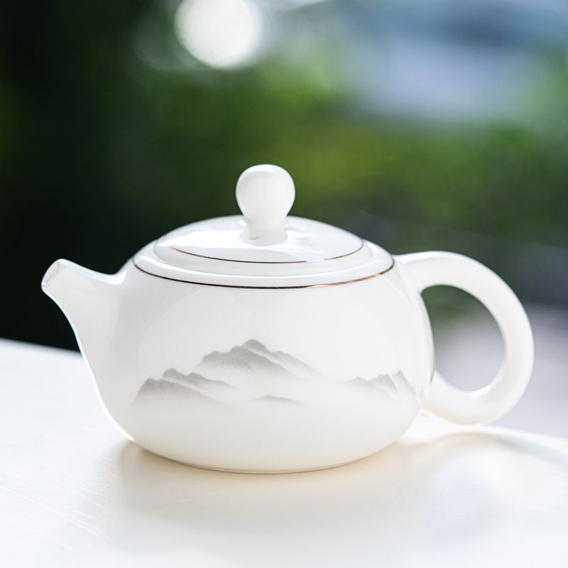 德化羊脂玉瓷手绘描金茶壶家用陶瓷功夫茶具高档素烧泡茶壶单壶